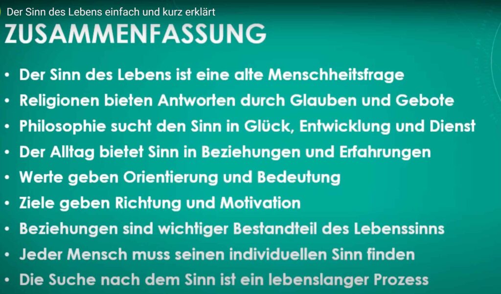 Zusammenfassung von Video "Der Sinn des Lebens einfach und kurz erklärt"